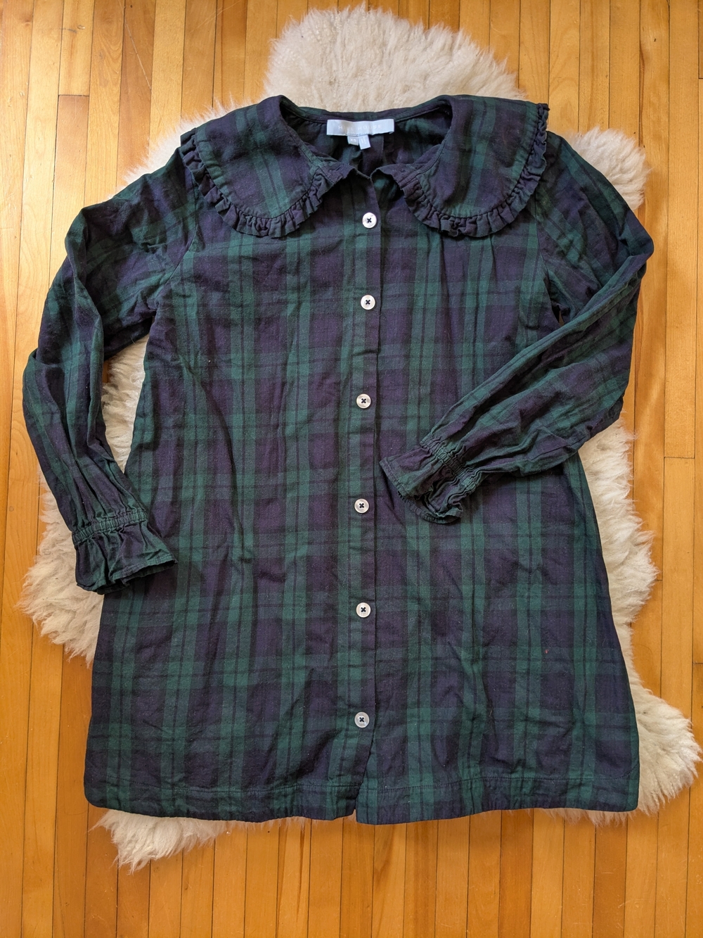 Plaid Button-Up Mini Dress with Ruffle Collar